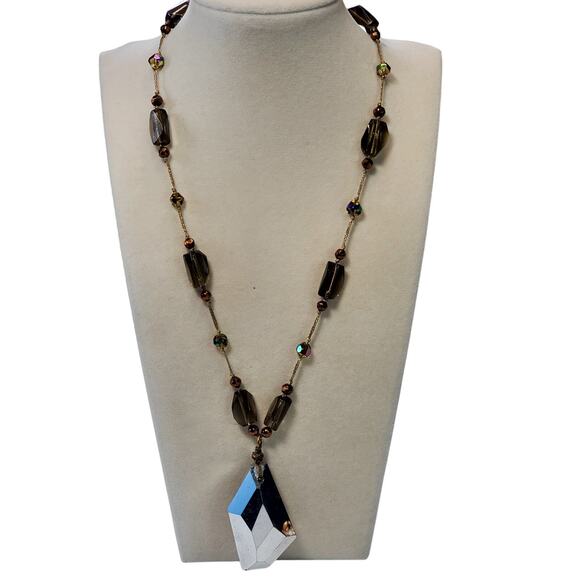 Premier Designs Prism Pendant Necklace Gold Glass Prism Beads Vtg Chunky 14" - Picture 4 of 8